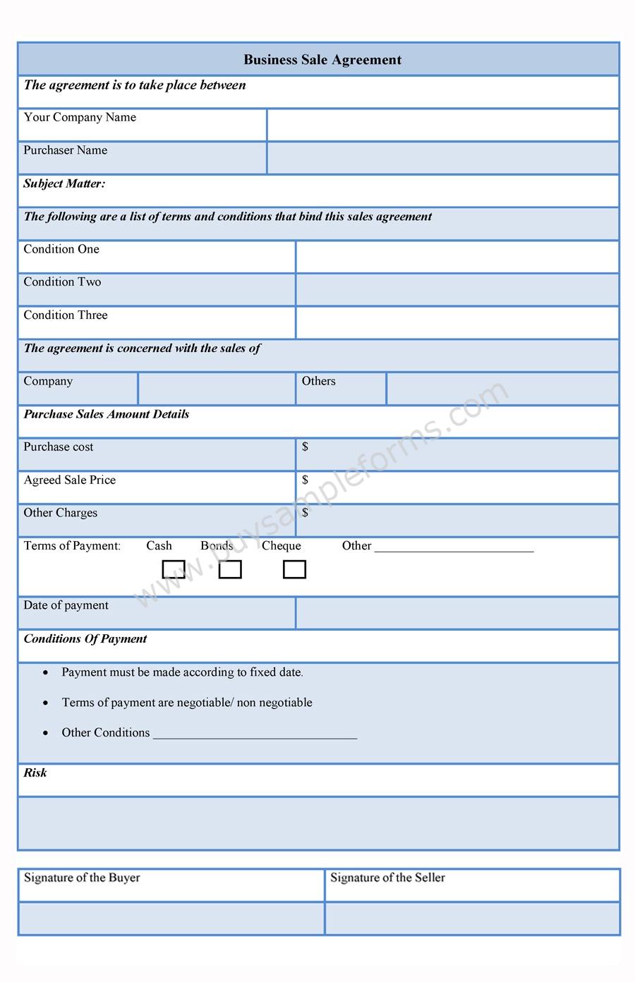 Business Sale Agreement Form