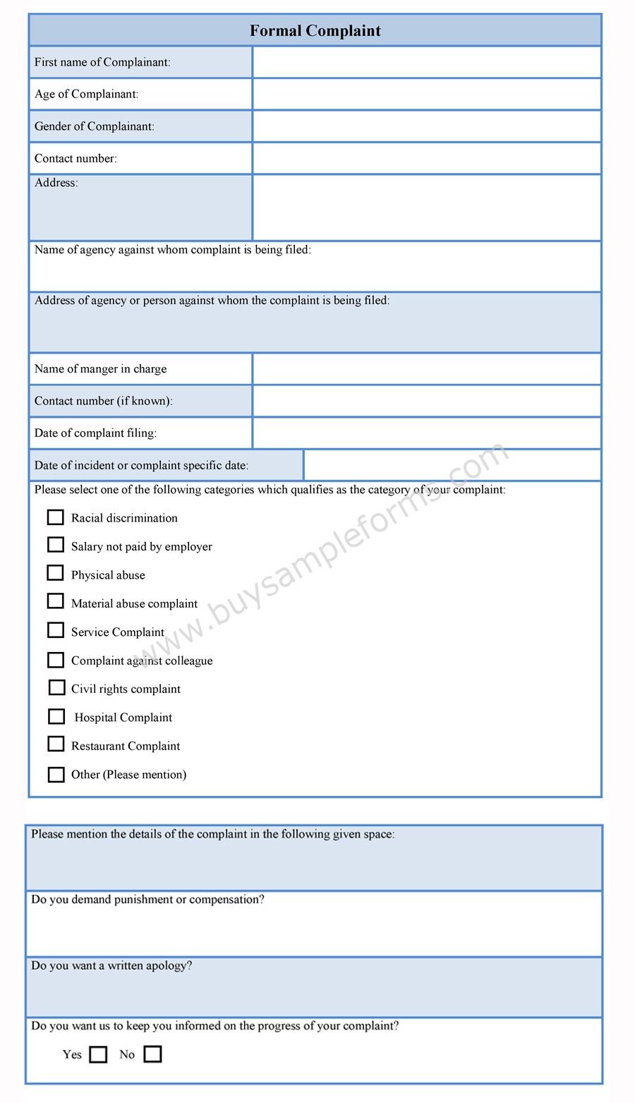 Formal Complaint Form Complaint Template formal-complaint-form-complaint-template