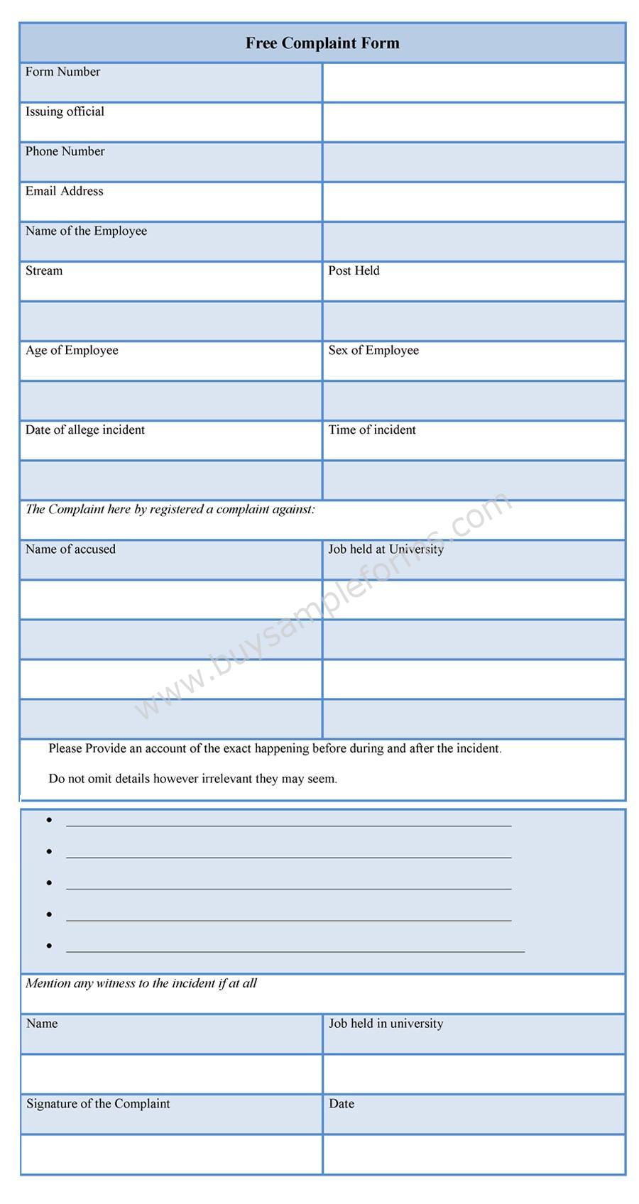 Printable Complaint Form Template Printable Complaint Form Template