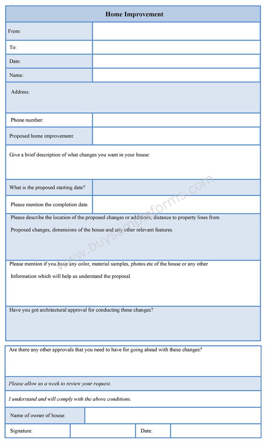 Home Improvement Form Home Improvement Contract Template