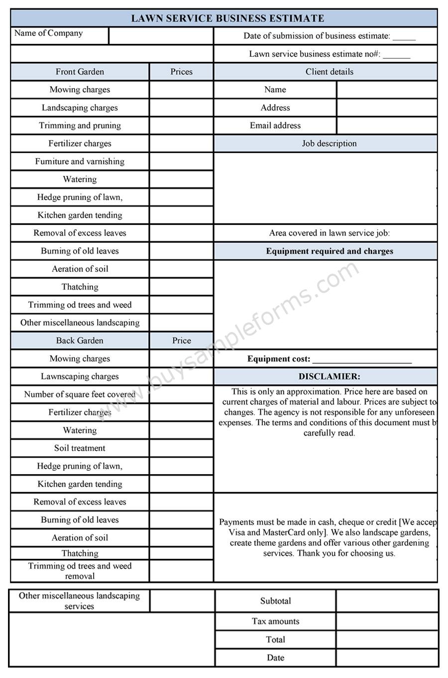 lawn care estimate form