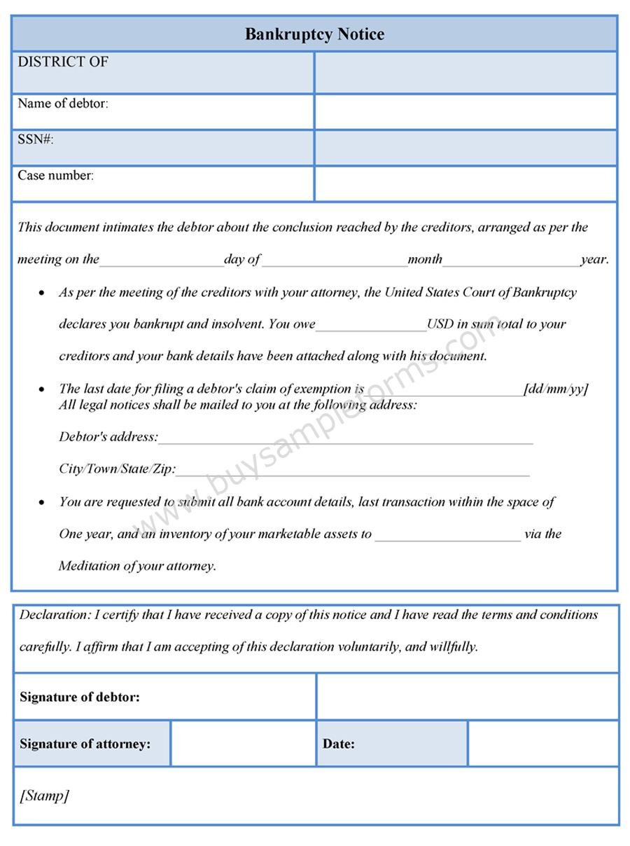 Notice of Bankruptcy Form