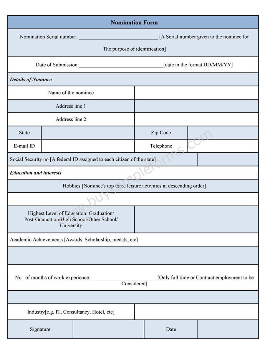 Nomination Form Template and Format