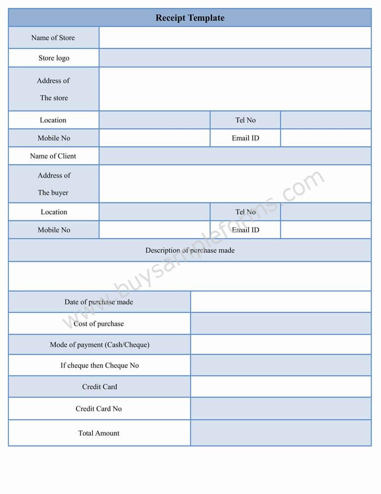 Sample Receipt Form Template Word Format