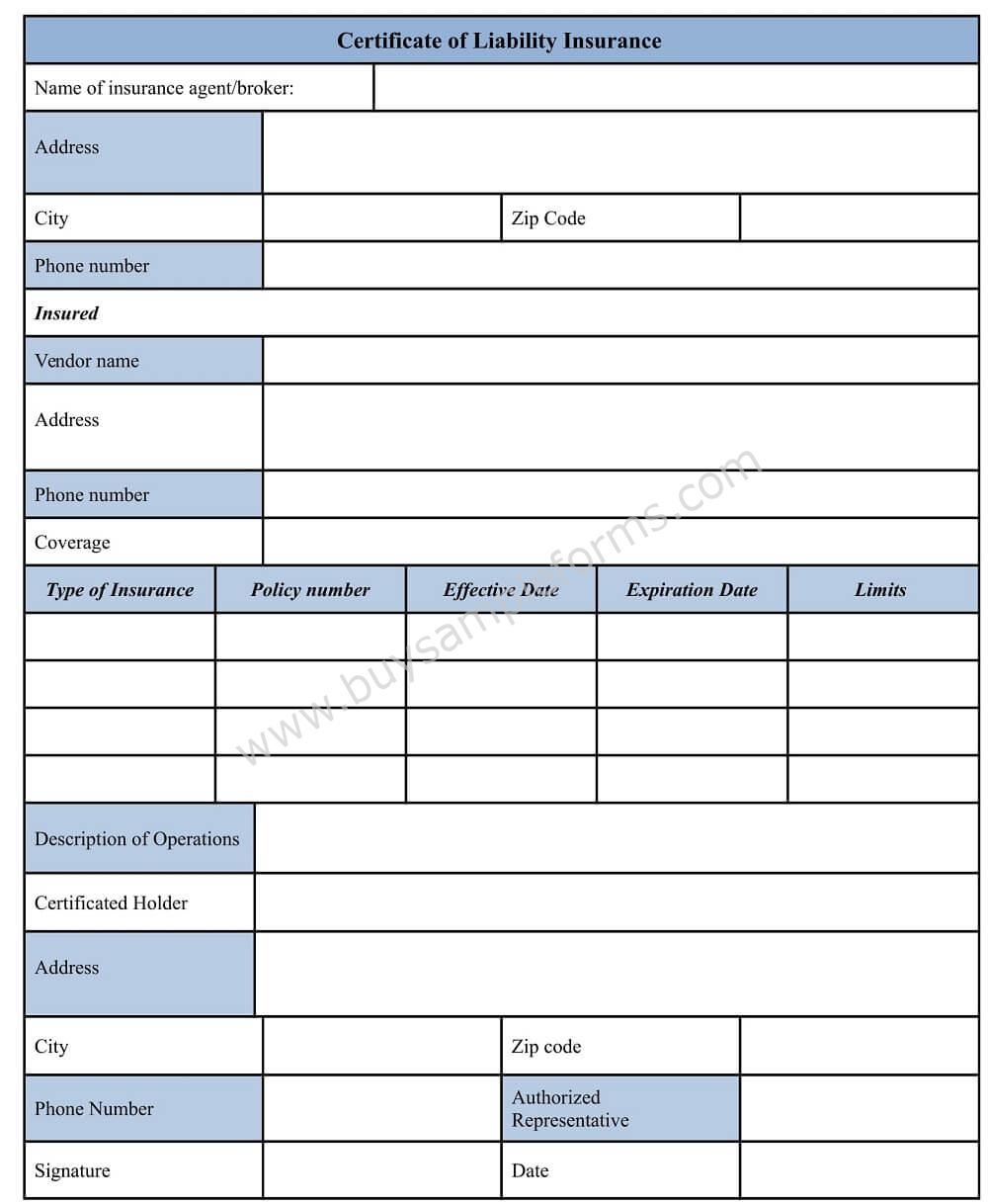 Download Certificate of Liability Insurance Form Template Doc | Sample ...