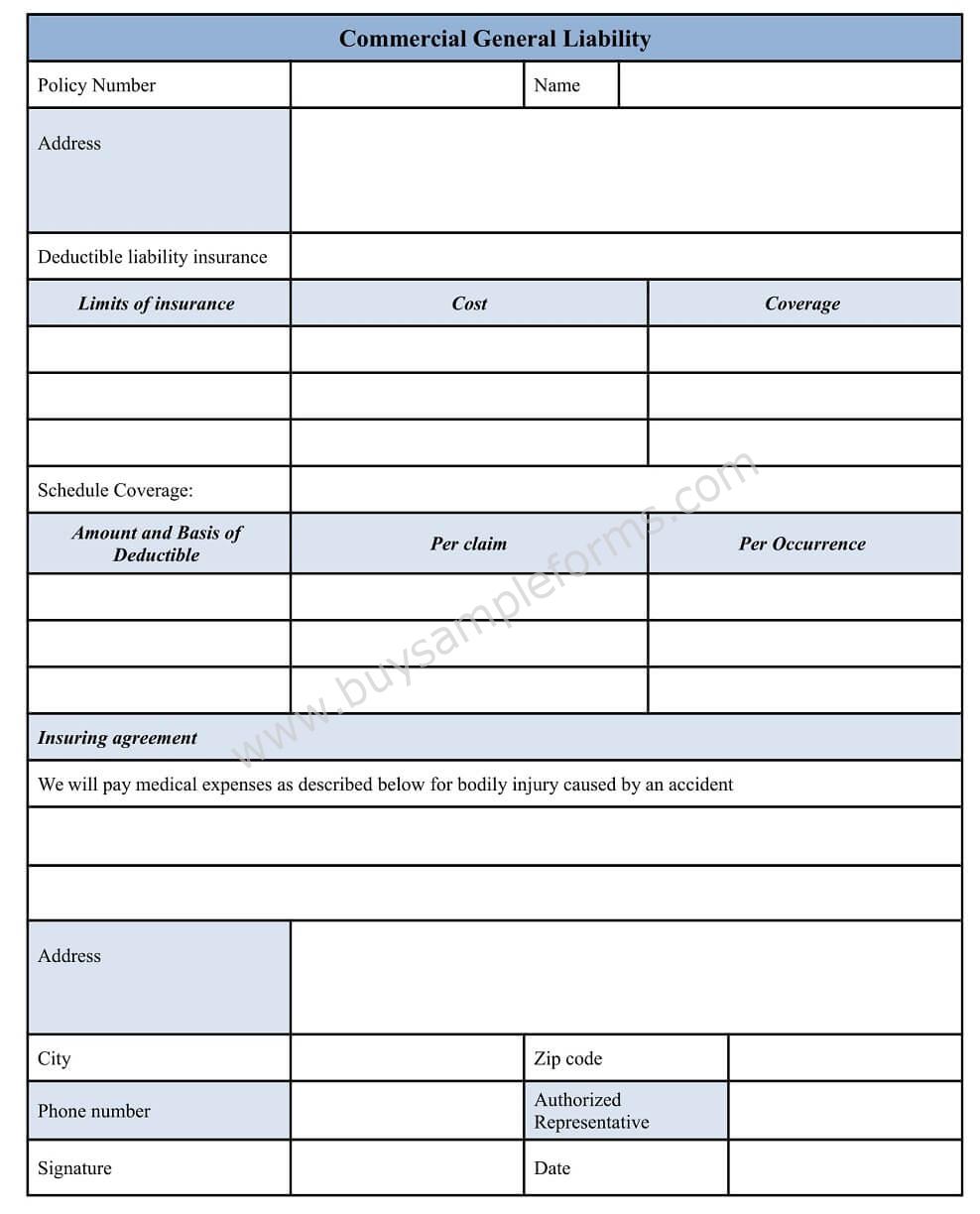 Download Commercial General Liability Form in Word Format