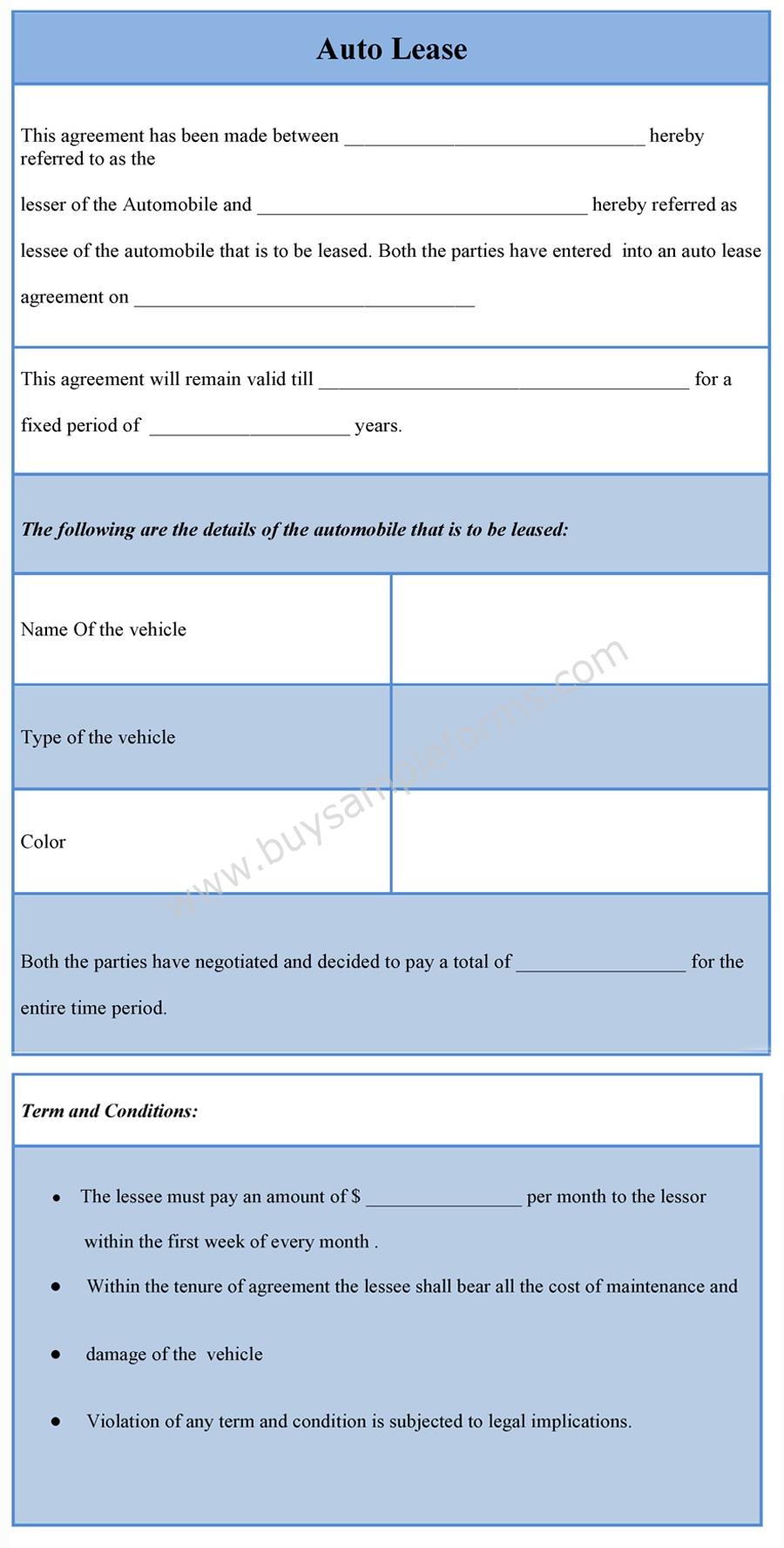 Sample Auto Lease Form