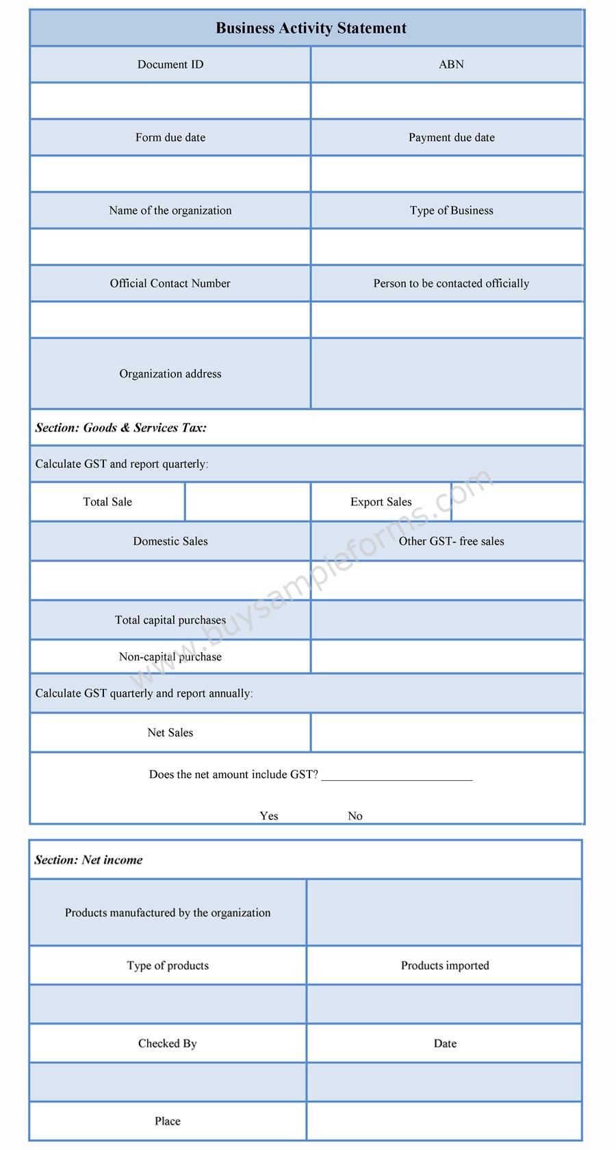 Business Activity Statements Template