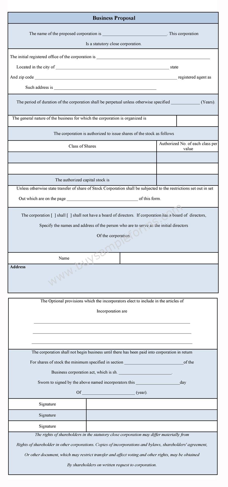 Business Proposal Form Template