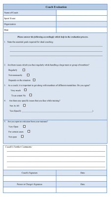 coach evaluation form template