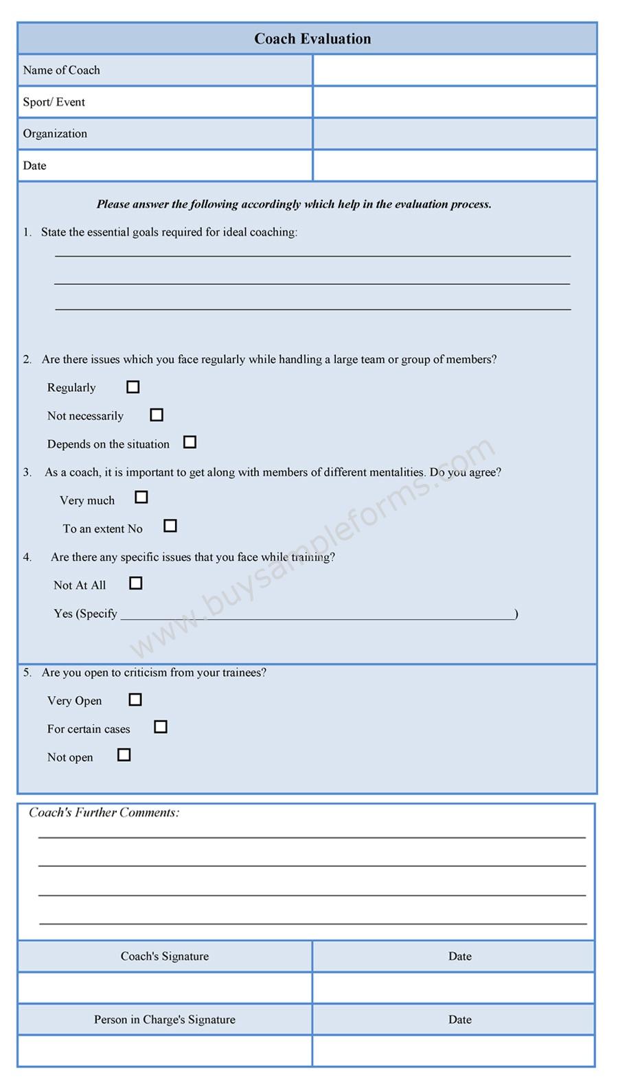 Coach Evaluation Form Sample Forms