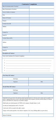 contractor completion form template