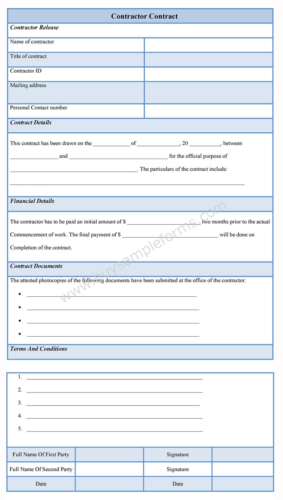 Sample Contractor Contract Form