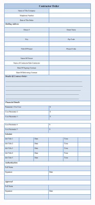 Contractor Order Form sample