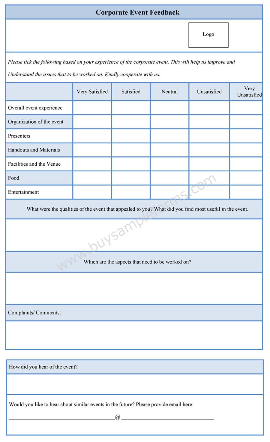 Corporate Event Feedback Form sample