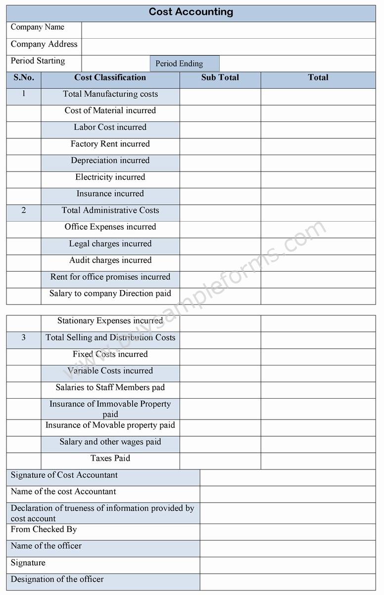 Cost Accounting Forms sample