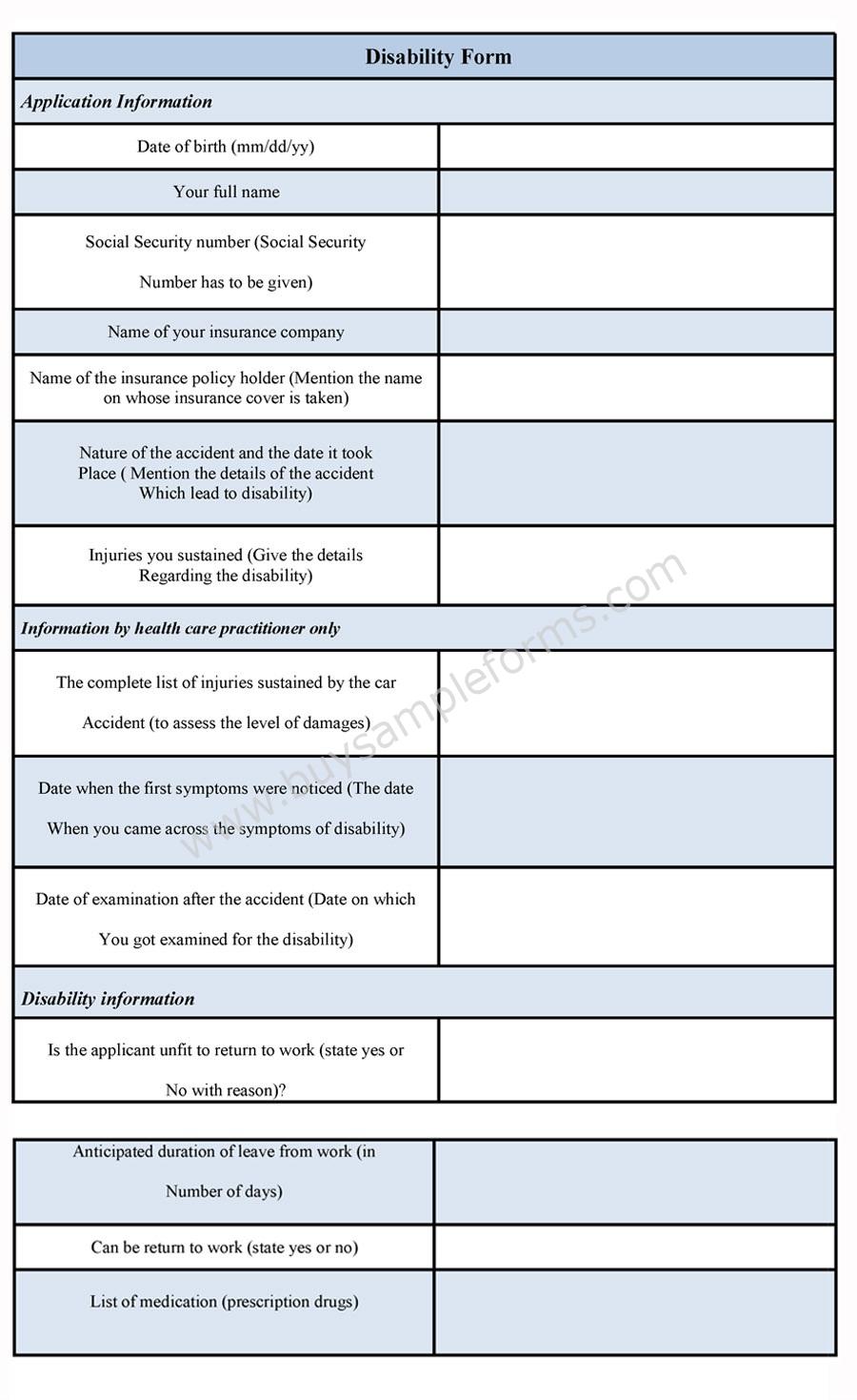 Sample Disability Form Format