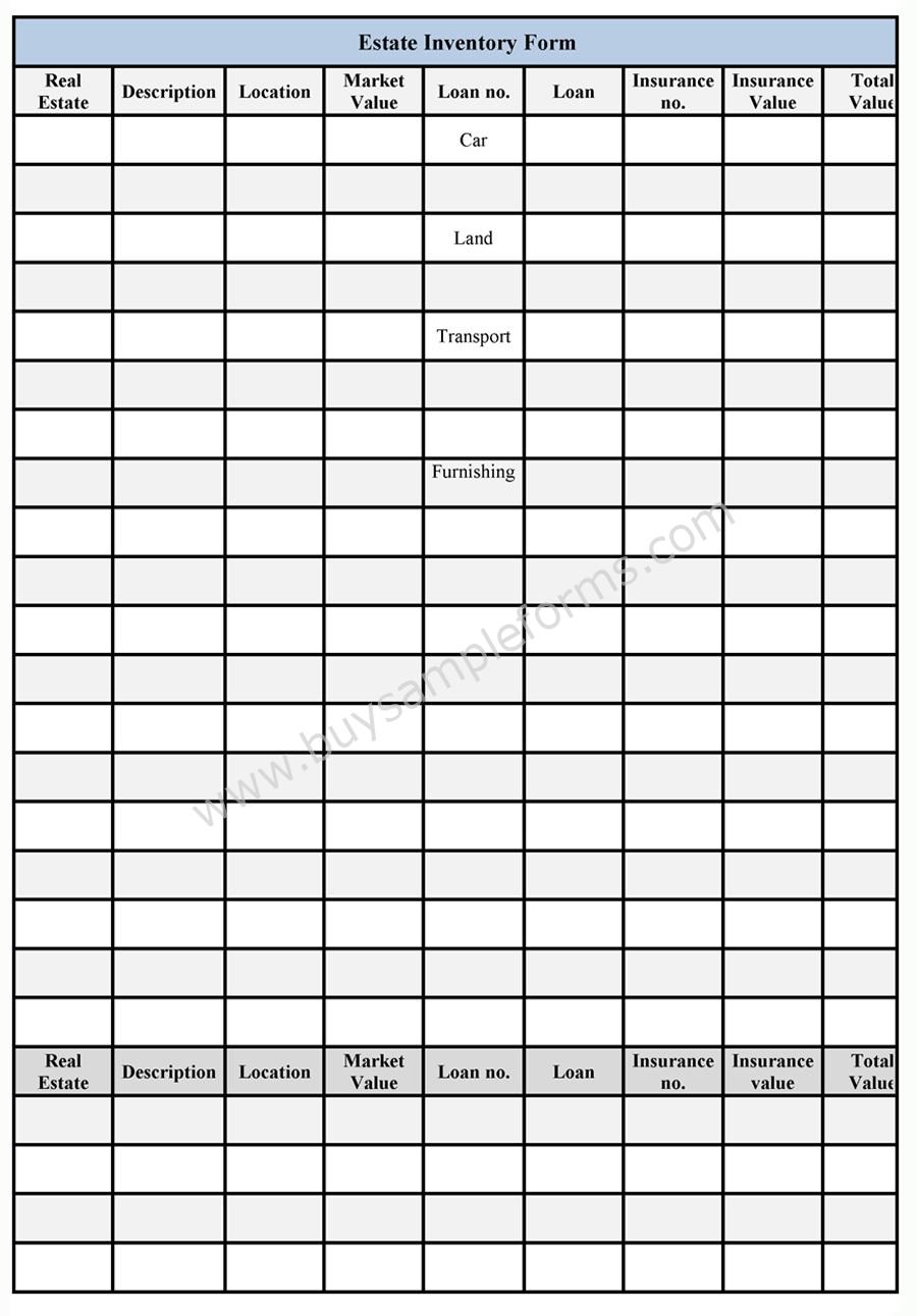 Estate Inventory Form template