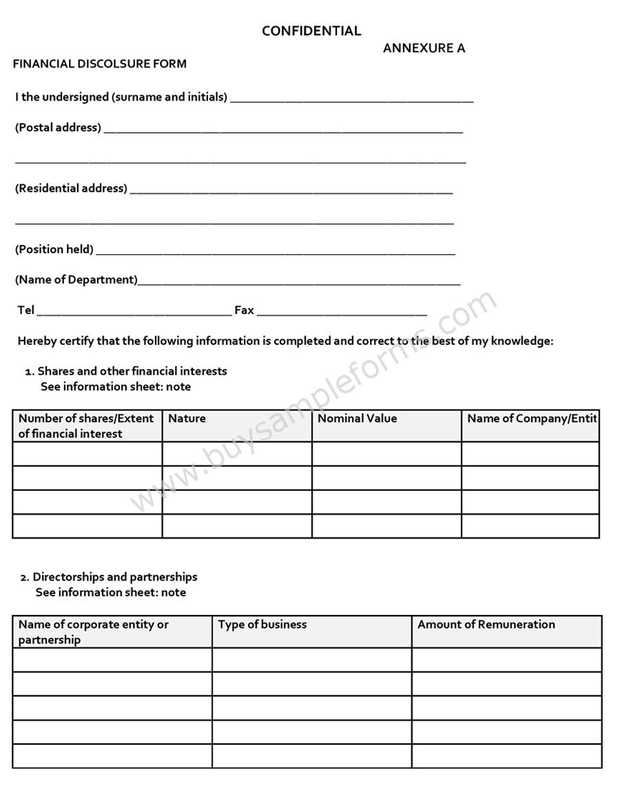 Financial Disclosure Form Template