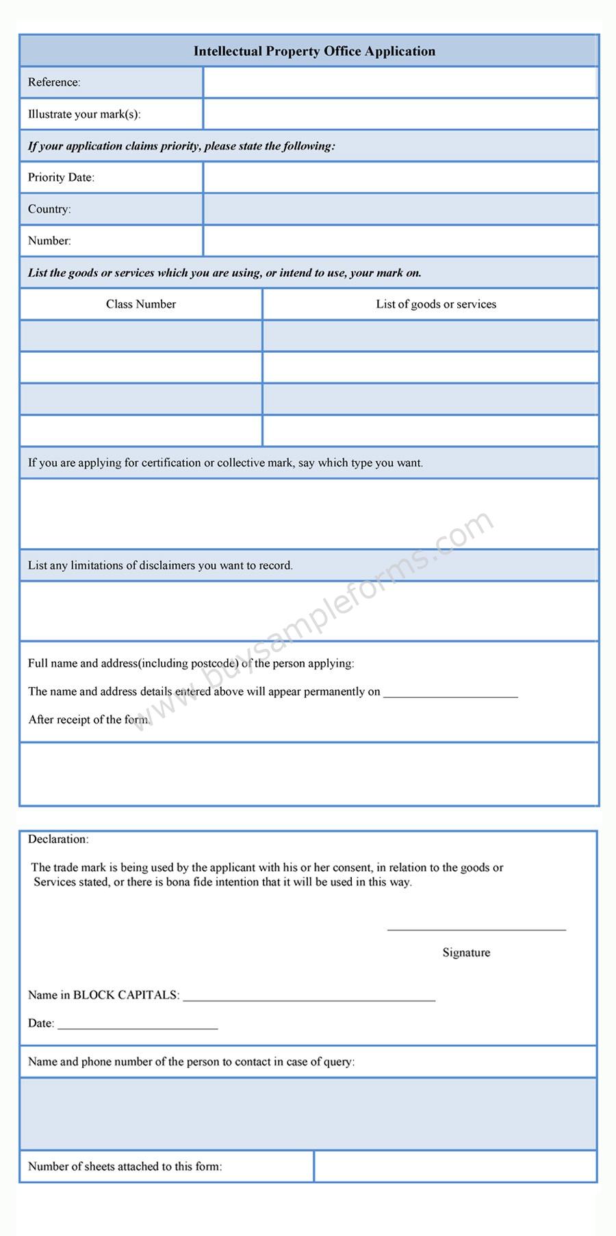Intellectual Property Office Application Form
