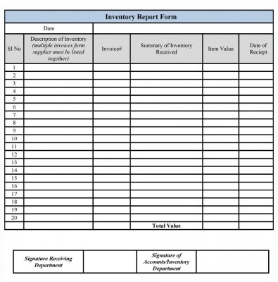 Inventory Report Form sample