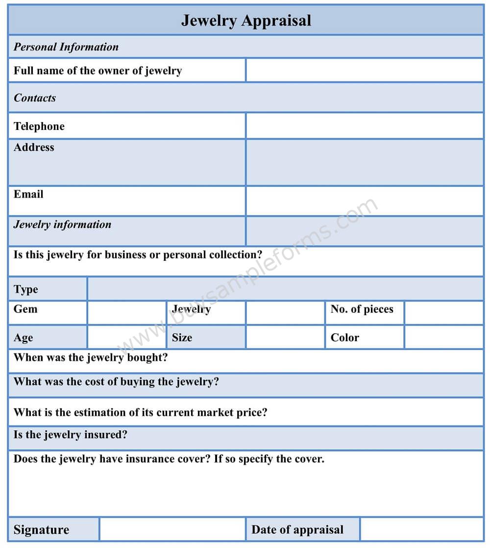 Jewelry Appraisal Form Form Template