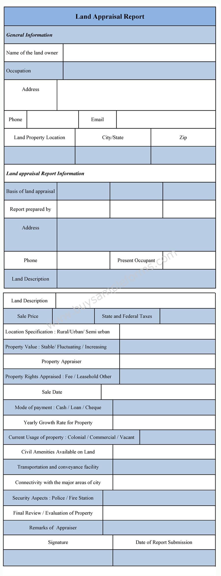 Land Appraisal Report Form