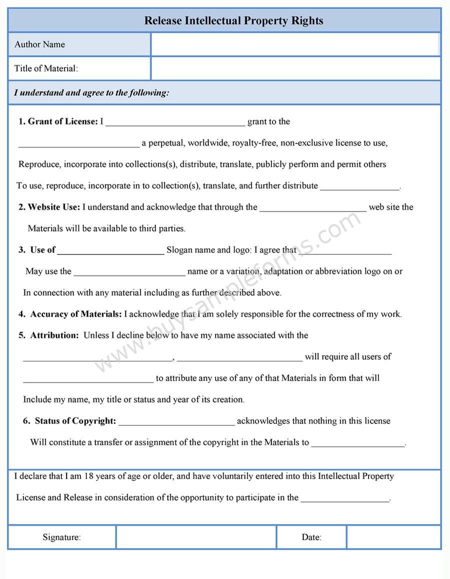 Release Intellectual Property Rights Form Sample Forms