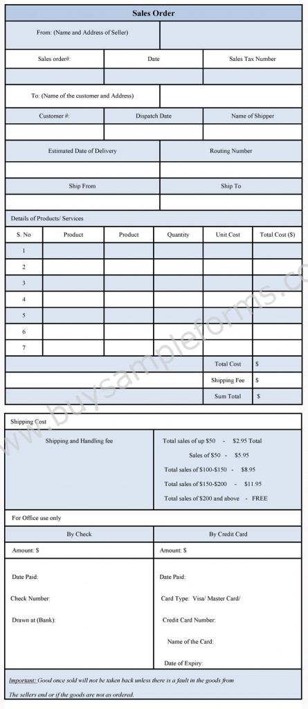 Sample of Sales Order Form