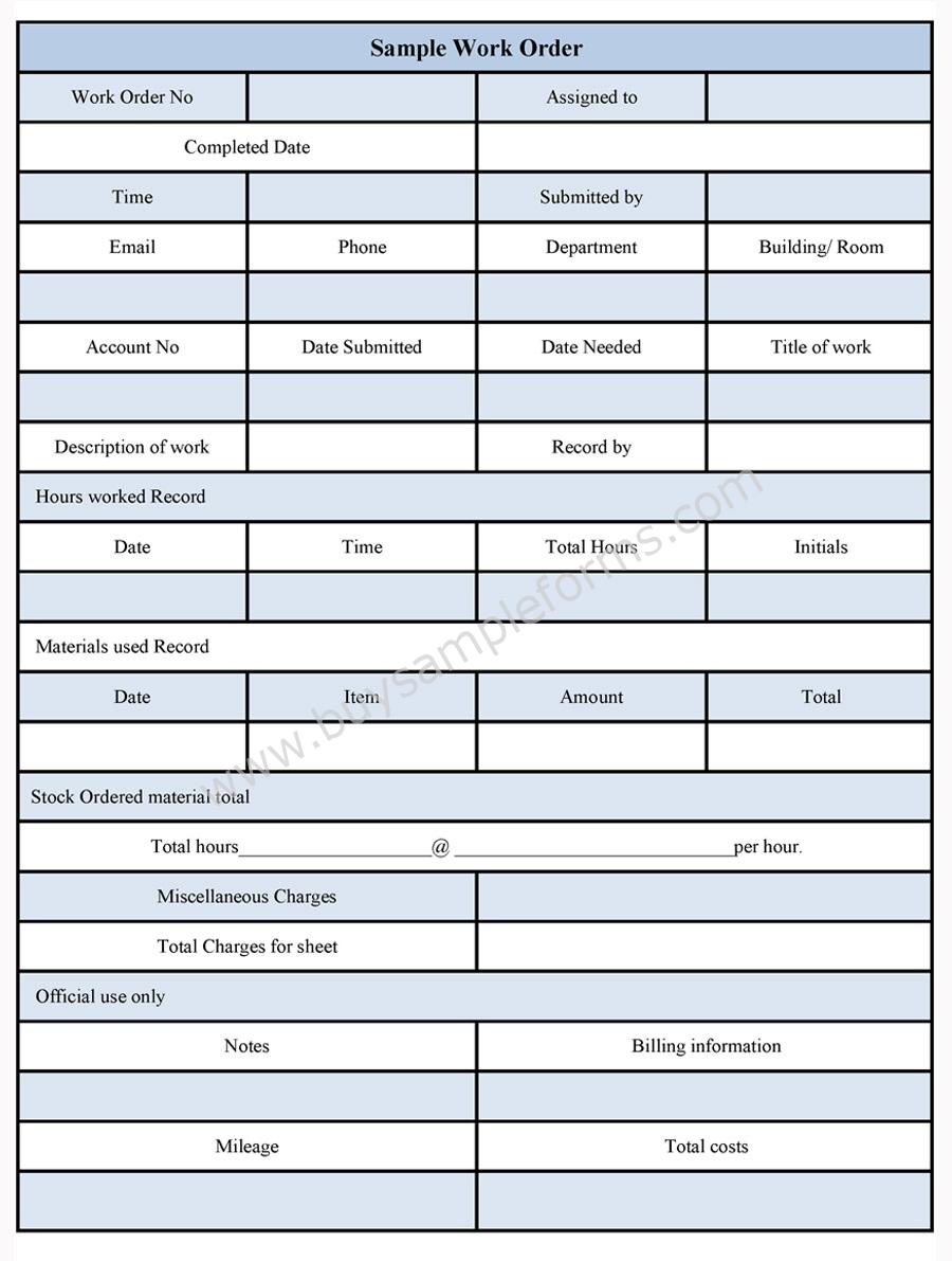 Sample Work Order Form Sample Forms