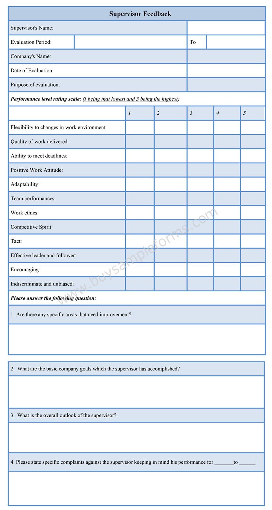 Supervisor Feedback Form Template