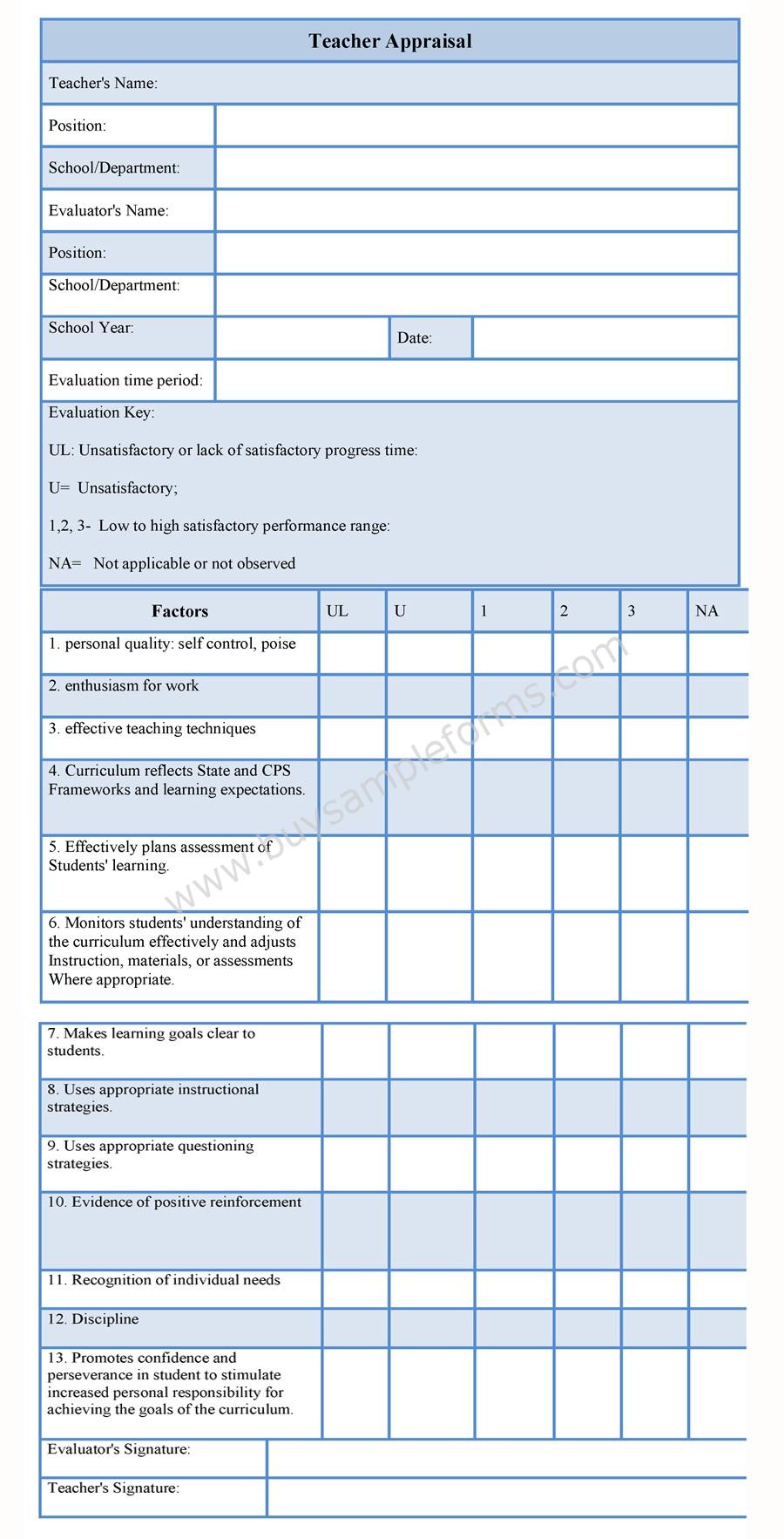 Teacher Appraisal Form