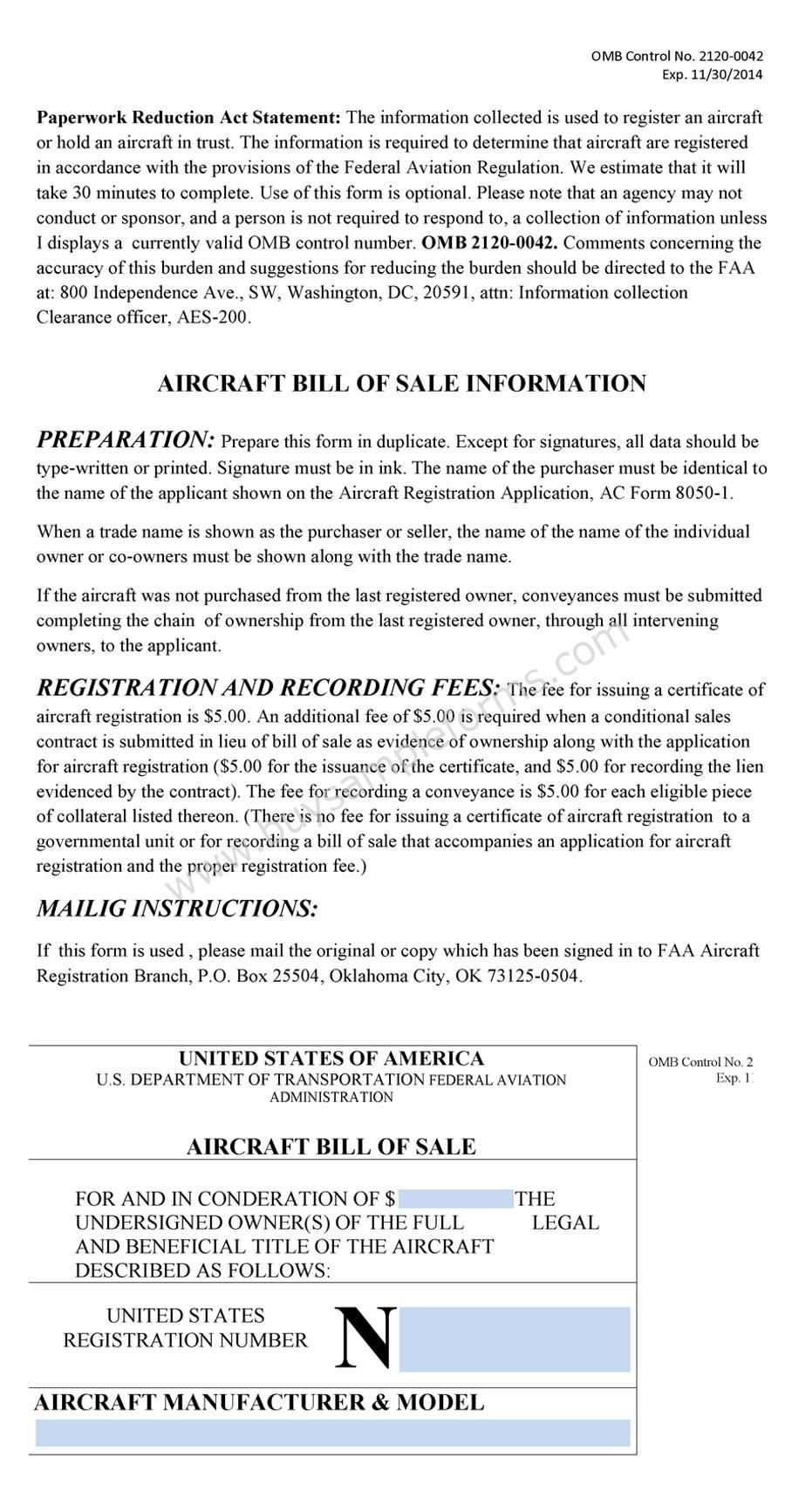 aircraft bill of sale template
