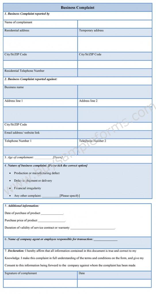Business Complaint Form