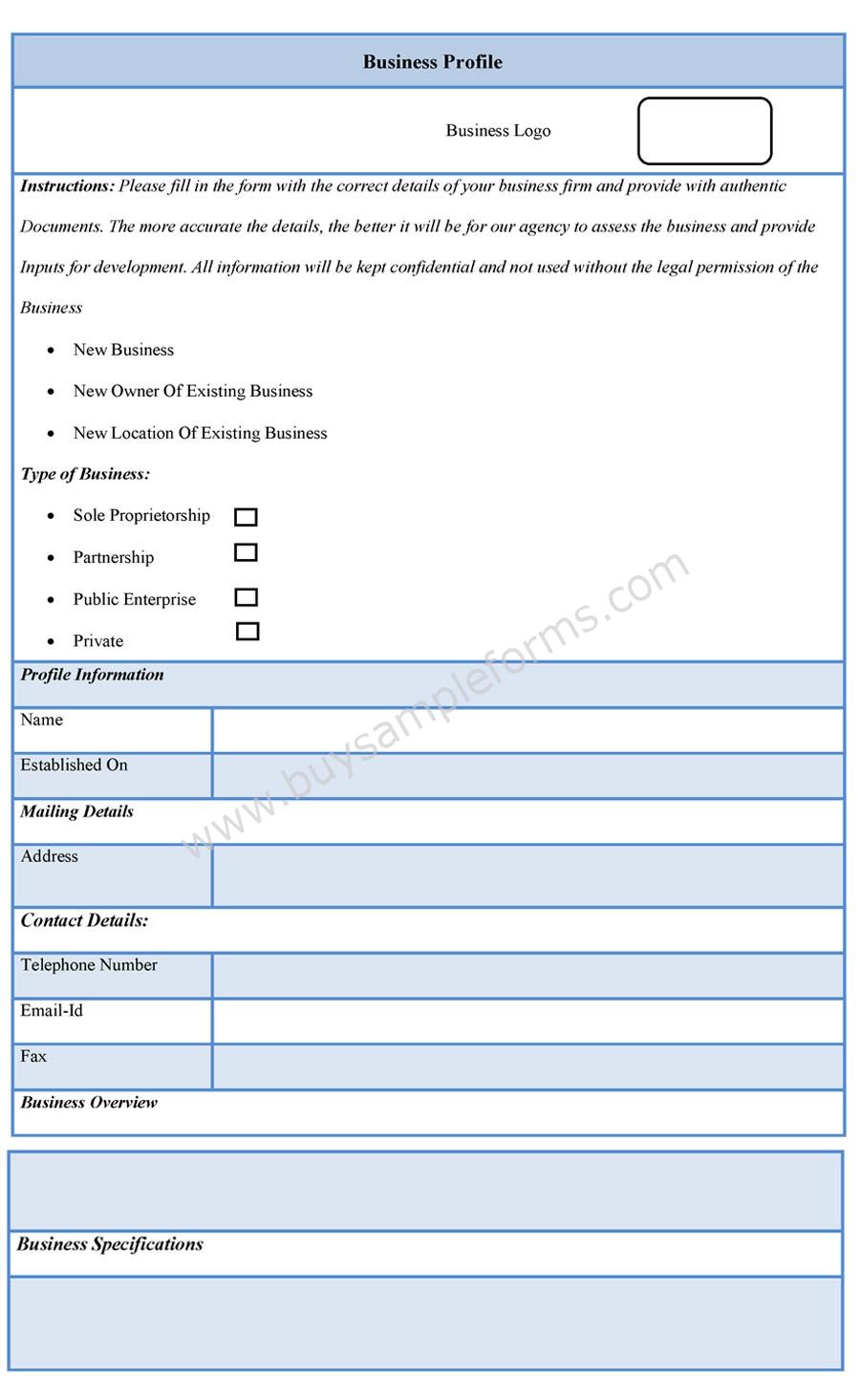 Business Profile Form sample