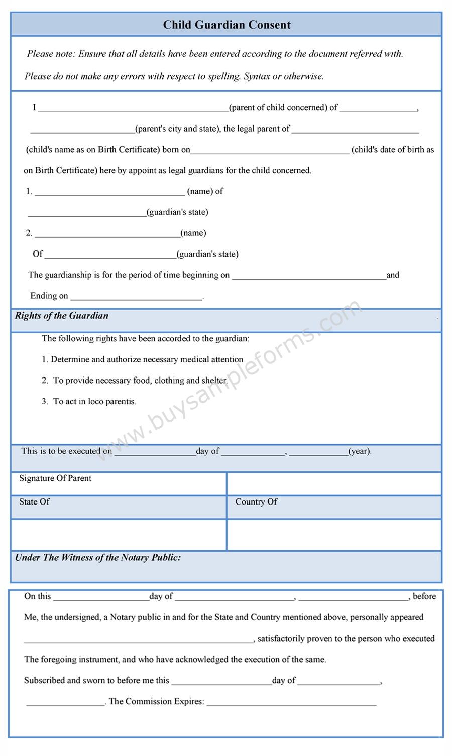 Child Guardian Consent Form