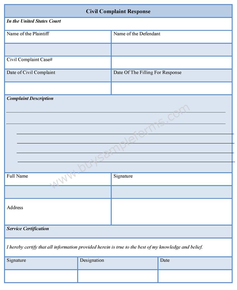 Civil Complaint Response Form