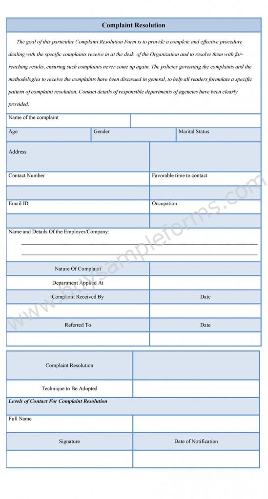 complaint resolution form template