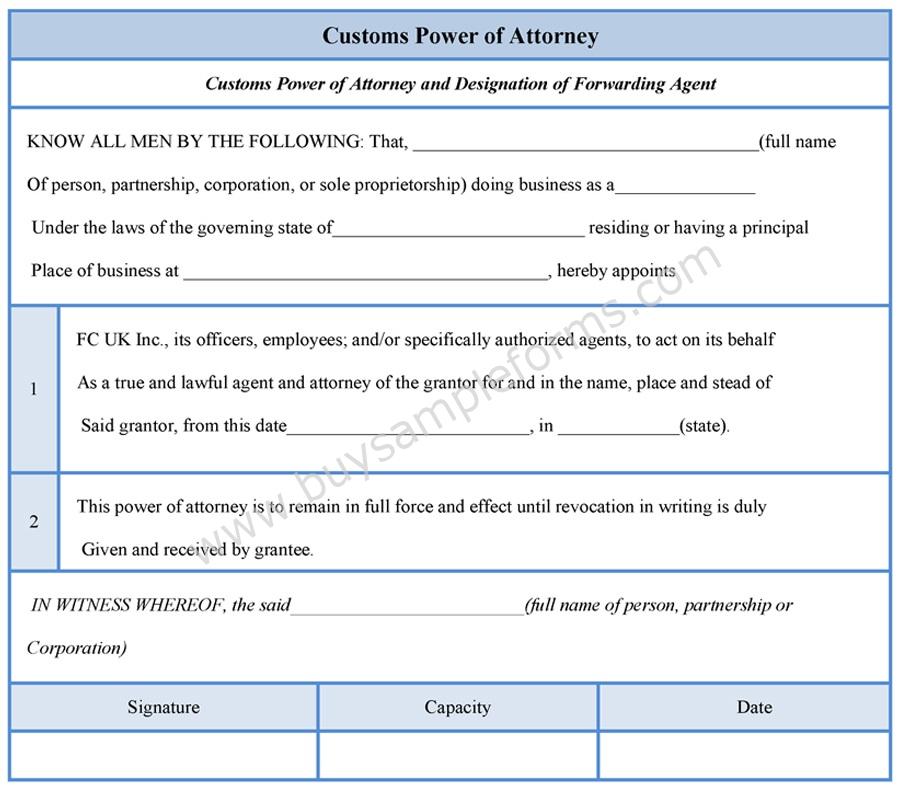 Customs Power of Attorney Form