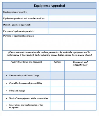 Equipment Appraisal Form Templates