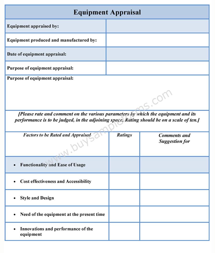 Equipment Appraisal Form Templates