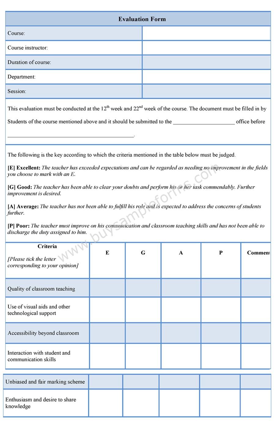 Sample Evaluation Form