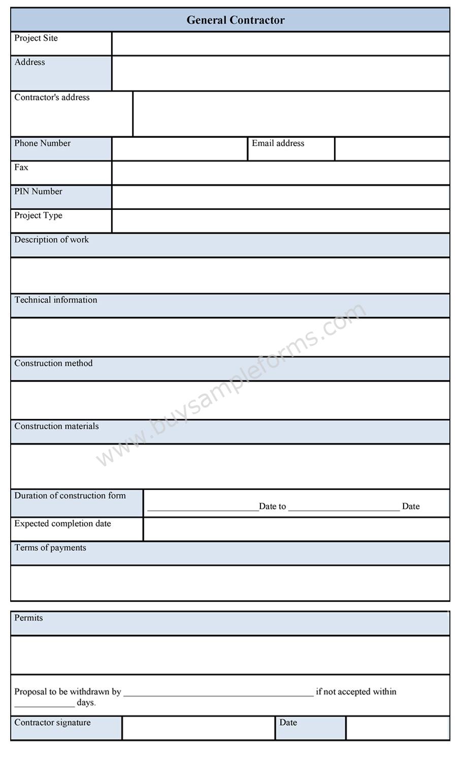 General Contractor Forms Template