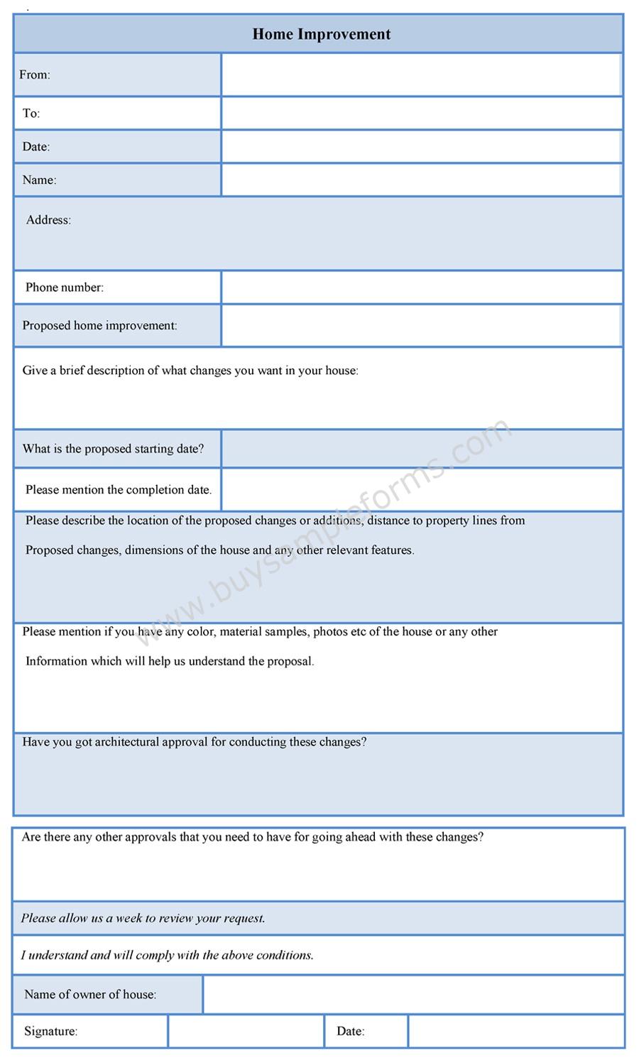 Home Improvement Form