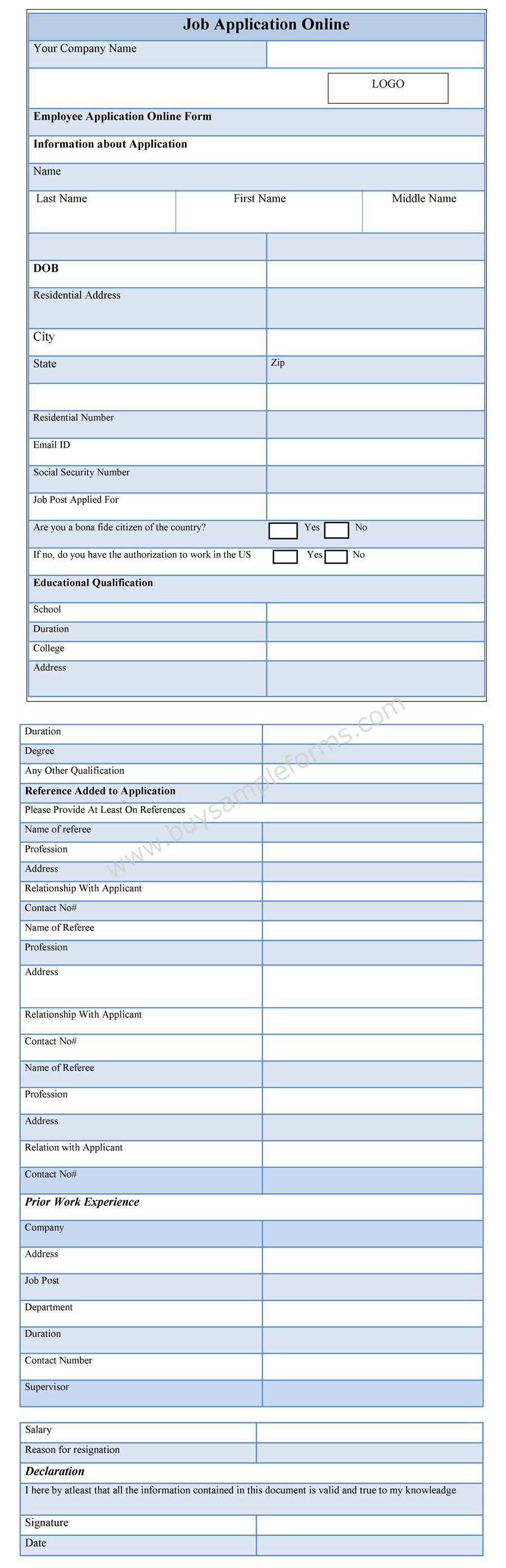 Printable Job Application Forms Online