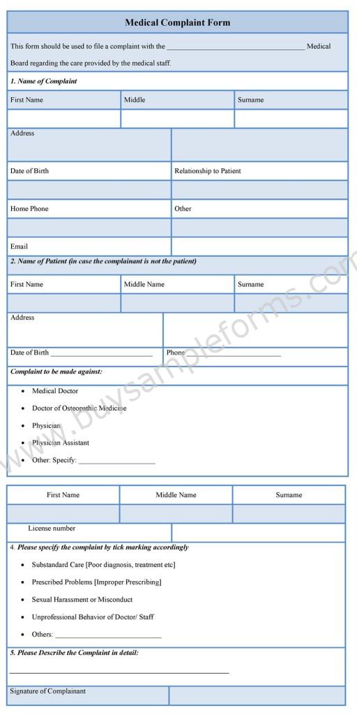 medical complaint form template