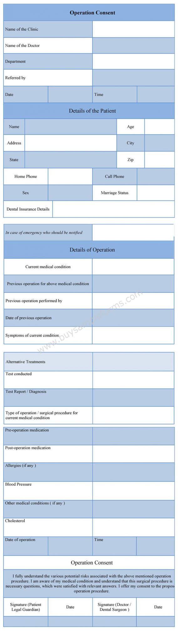 Operation Consent Form sample