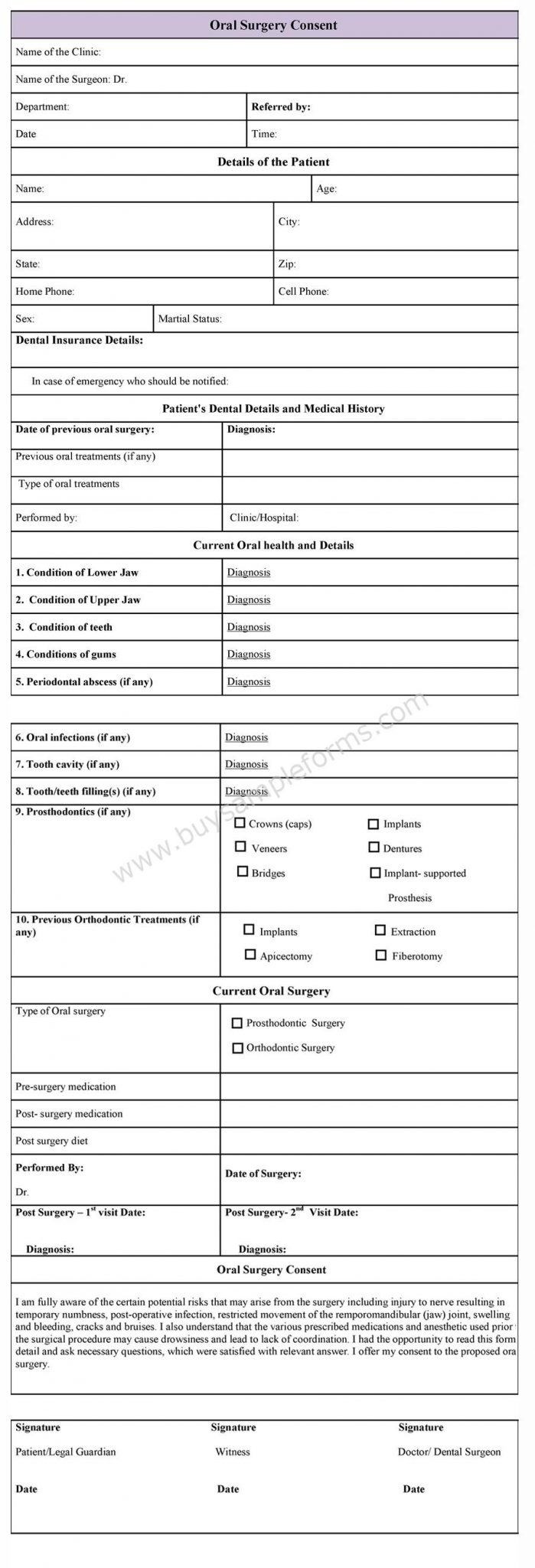 oral surgery consent form template