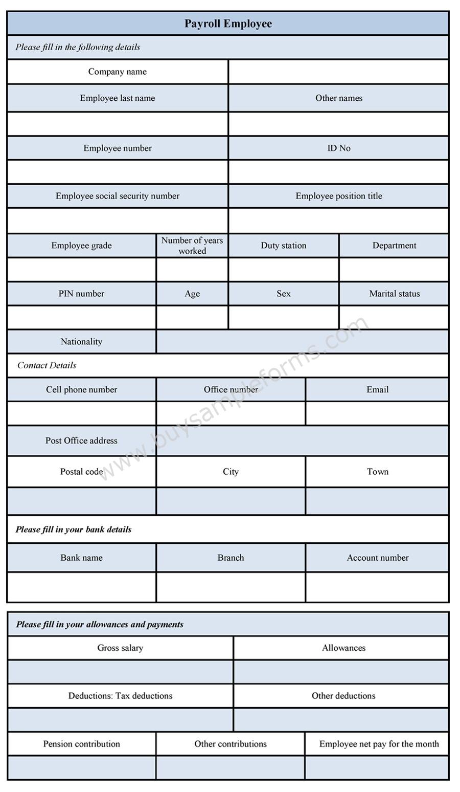 employee payroll forms template