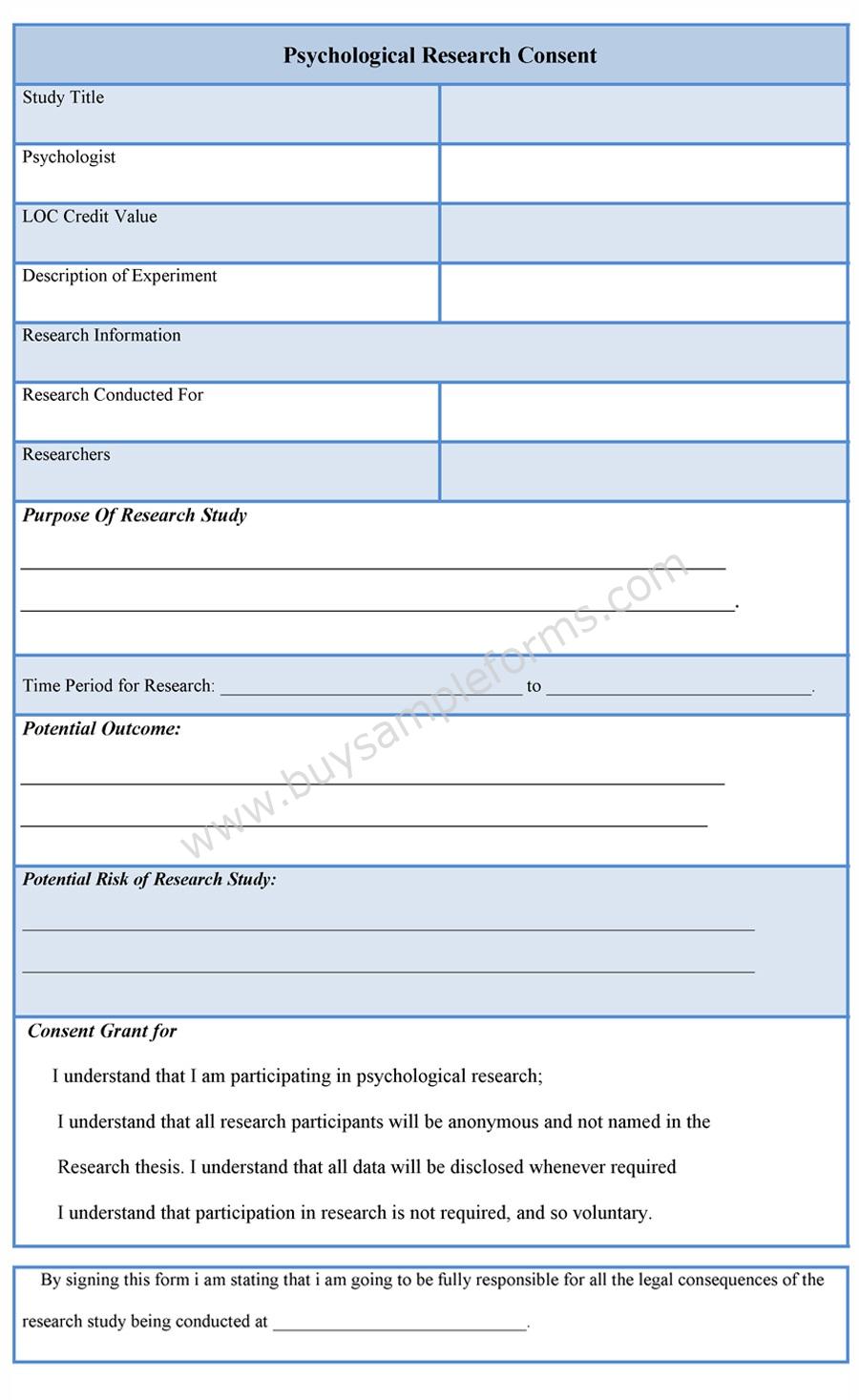 psychology research consent form template